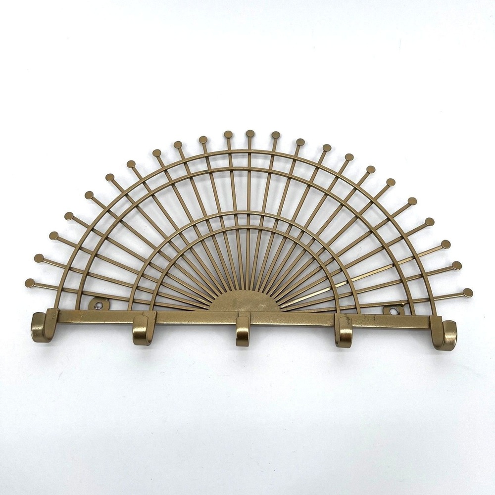 Gold Toned Metal Fan Shaped Key Holder Wall Bracket Hanging Key Hook Decor
